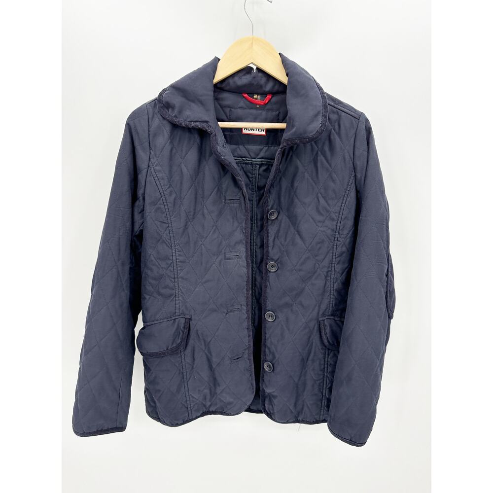 Hunter‎ Womens Navy Blue Quilted Long Sleeve Collared Jacket Size 4 RN126623